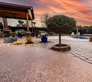 outdoor concrete coatings of multiple colors with flake system